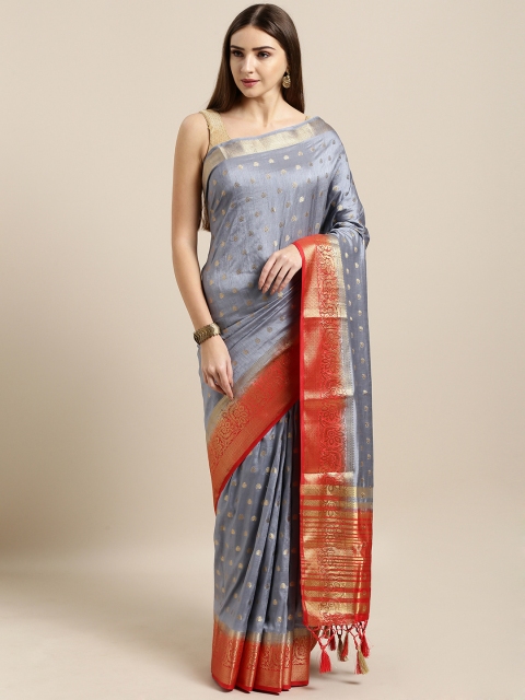 

Rajnandini Grey Silk Blend Woven Design Kanjeevaram Saree