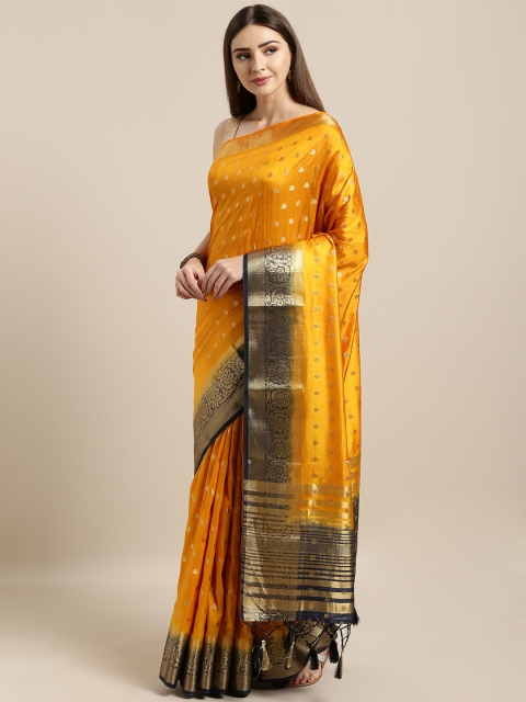 

Rajnandini Mustard Silk Blend Woven Design Kanjeevaram Saree