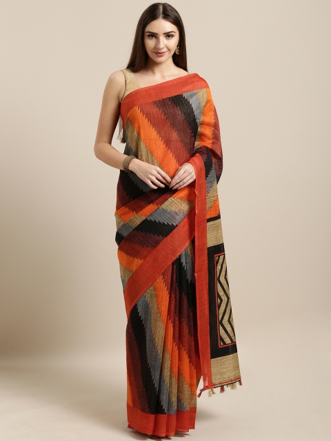 

Rajnandini Multicoloured Linen Blend Printed Leheriya Saree, Multi
