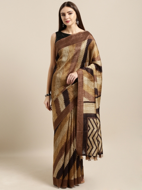 

Rajnandini Multicoloured Linen Blend Printed Leheriya Saree, Multi