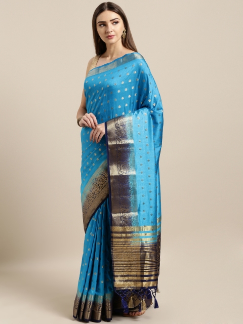 

Rajnandini Blue Silk Blend Woven Design Kanjeevaram Saree