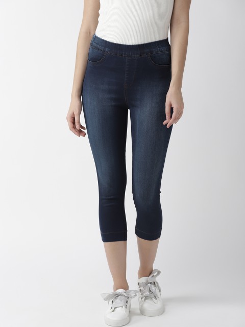 

Xpose Women Navy Blue Solid Skinny Fit Denim Capris