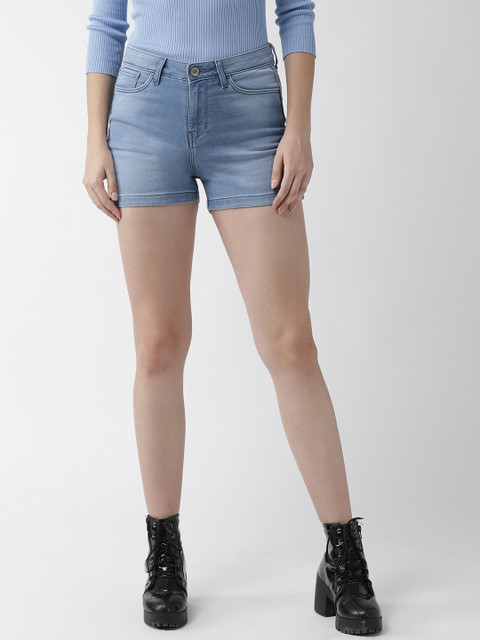 

Xpose Women Blue Washed Slim Fit High-Rise Denim Shorts