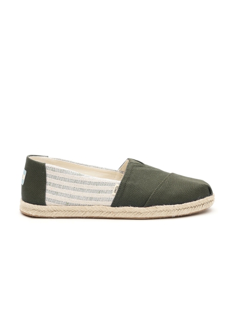 

TOMS Men Olive Green & Off-White Self-Striped Espadrilles