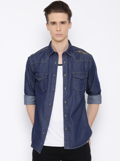 

Ed Hardy Navy Printed Back Denim Shirt, Navy blue