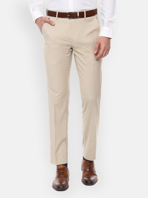 

Van Heusen Men Cream-Coloured Slim Fit Self Design Formal Trousers