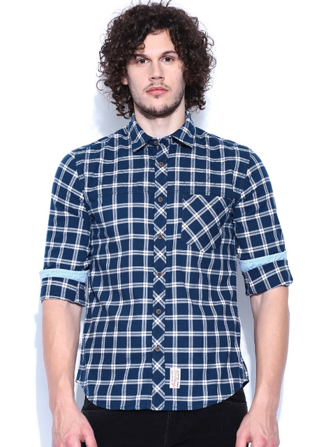 

Ed Hardy Navy & White Checked Casual Shirt, Navy blue
