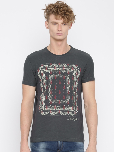 

Ed Hardy Men Grey Printed T-Shirt