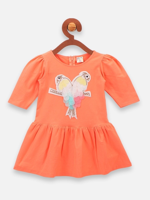 

LilPicks Girls Orange Printed Fit and Flare Dress