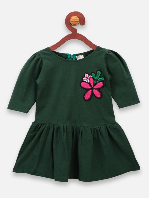 

LilPicks Girls Green Solid Fit and Flare Dress