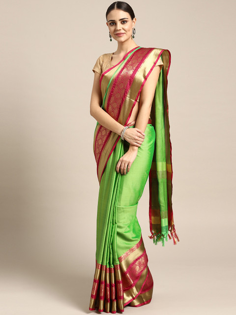 

Rajesh Silk Mills Lime Green & Pink Solid Saree