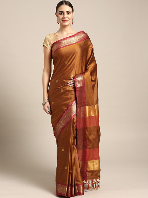 

Rajesh Silk Mills Mustard Brown & Golden Woven Design Saree