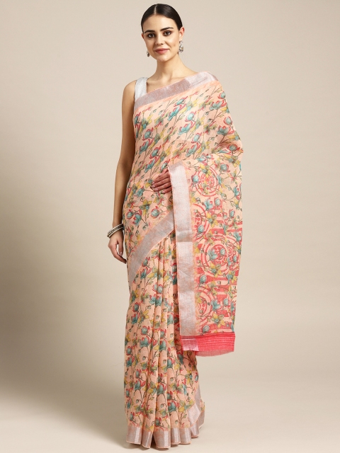 

KALINI Peach-Coloured & Sea Green Printed Saree