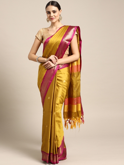 

Rajesh Silk Mills Mustard Brown & Pink Solid Saree