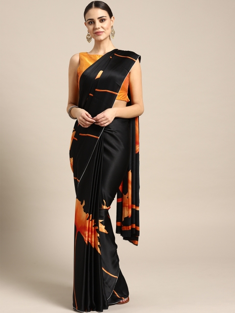 

Rajesh Silk Mills Black & Orange Printed Saree