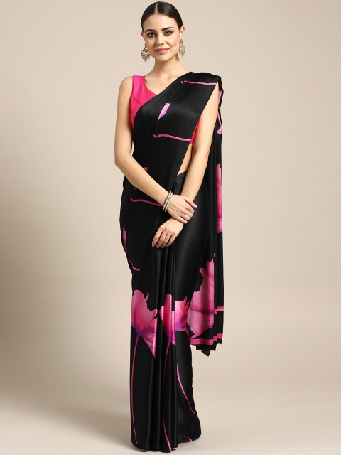 

Rajesh Silk Mills Black & Pink Printed Saree