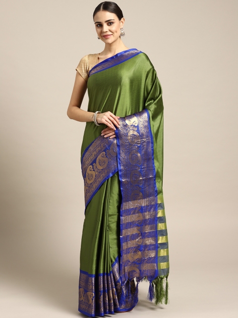 

Rajesh Silk Mills Olive Green & Blue Solid Saree