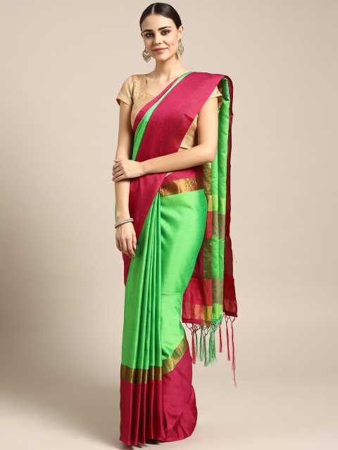 

Rajesh Silk Mills Green & Pink Solid Saree