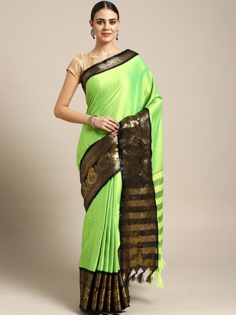 

Rajesh Silk Mills Lime Green & Black Solid Saree