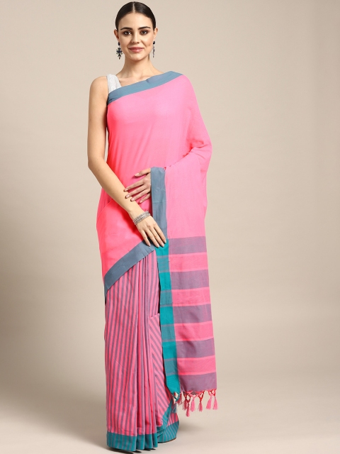 

Rajesh Silk Mills Pink & Green Striped Saree
