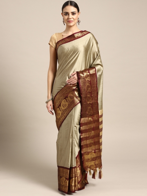 

Rajesh Silk Mills Beige & Burgundy Solid Saree