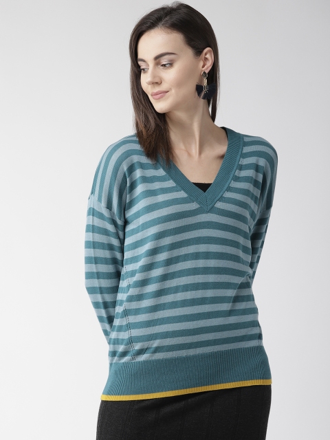 

Marks & Spencer Women Blue Striped Sweater