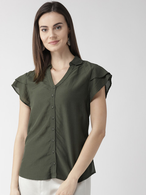 

Marks & Spencer Women Olive Green Regular Fit Self Striped Casual Shirt