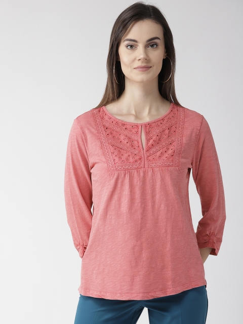 

Marks & Spencer Women Peach-Coloured Solid High-Low Pure Cotton Top