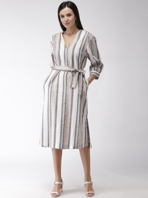 

Marks & Spencer Women Off-White & Grey Striped A-Line Dress