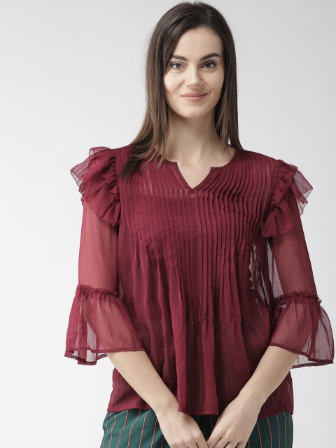 

Marks & Spencer Women Maroon Semi-Sheer Solid Top