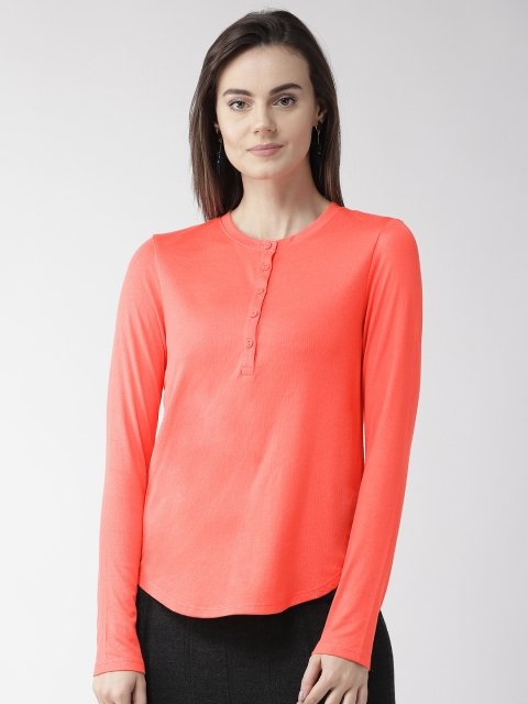 

Marks & Spencer Women Coral Pink Solid Henley Neck T-shirt