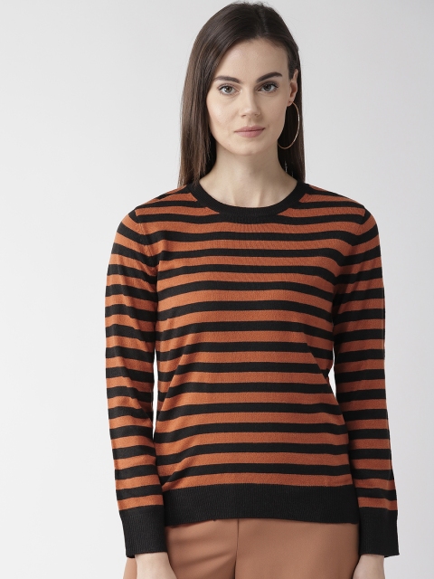 

Marks & Spencer Women Rust Brown & Black Striped Sweater
