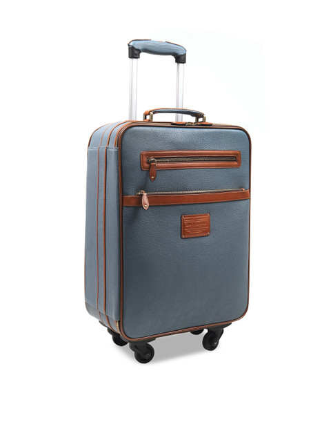 

Da Milano Unisex Navy Blue & Brown Solid Leather Cabin Trolley Bag