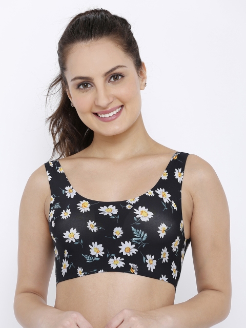 

Pretty Awesome Black Printed Non-Wired Lightly Padded Sports Bra PTBRA502