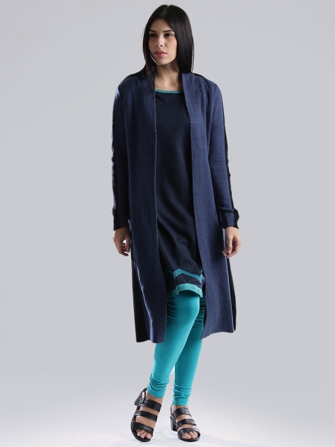 

W Navy & Black Long Shrug, Navy blue