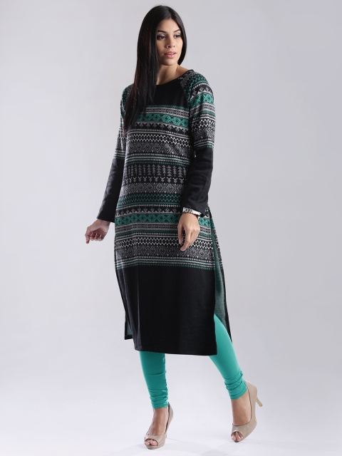 

W Black Winter Kurta with Knitted Pattern