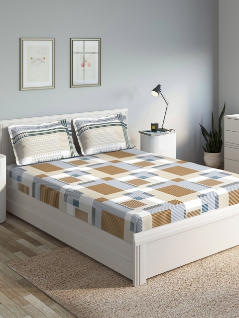 

DDecor Brown & White Geometric 140 TC Cotton 1 Queen Bedsheet with 2 Pillow Covers