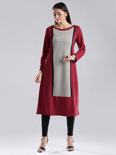 

W Red & Off-White A-Line Winter Kurta