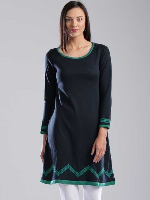 

W Navy A-Line Winter Kurta, Navy blue