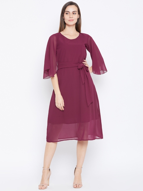 

Cottinfab Women Burgundy Solid A-Line Dress