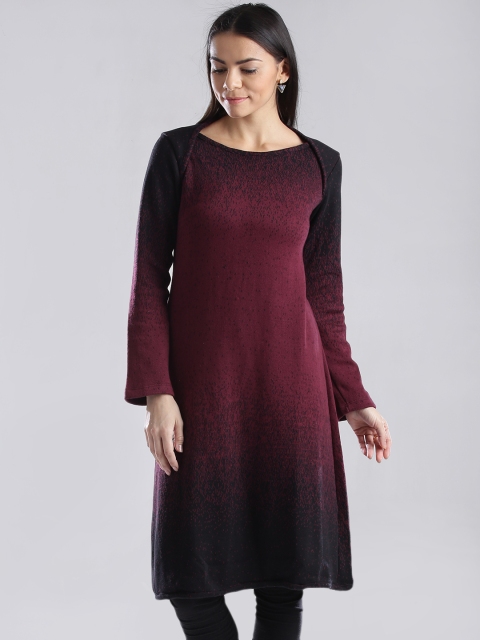 

W Burgundy & Black A-Line Winter Kurta