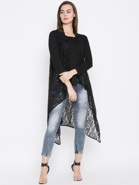 

Cottinfab Women Black Lace Longline Waterfall Shrug