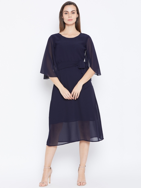 

Cottinfab Women Navy Blue Solid A-Line Dress