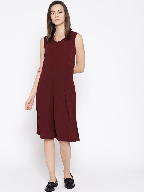 

Cottinfab Women Wine-Coloured Solid Capri Jumpsuit, Burgundy