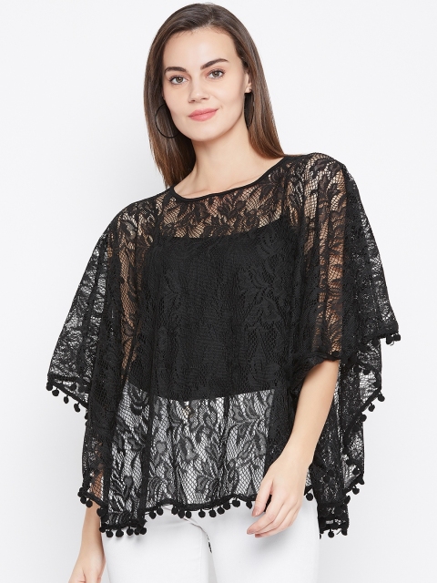 

Cottinfab Women Black Lace Sheer Cape Top
