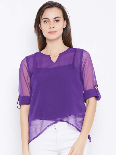 

Cottinfab Women Purple Solid Semi-Sheer High-Low Top