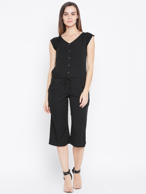 

Cottinfab Women Black Solid Capri Jumpsuit