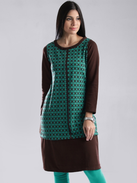 

W Green & Coffee Brown A-Line Winter Kurta
