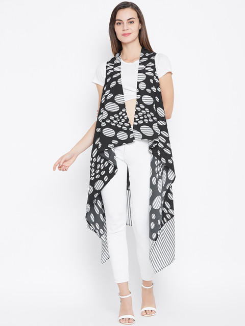 

Cottinfab Women Black & White Printed Longline Waterfall Shrug