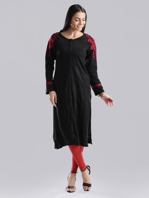 

W Charcoal Grey Winter Kurta with Embroidery